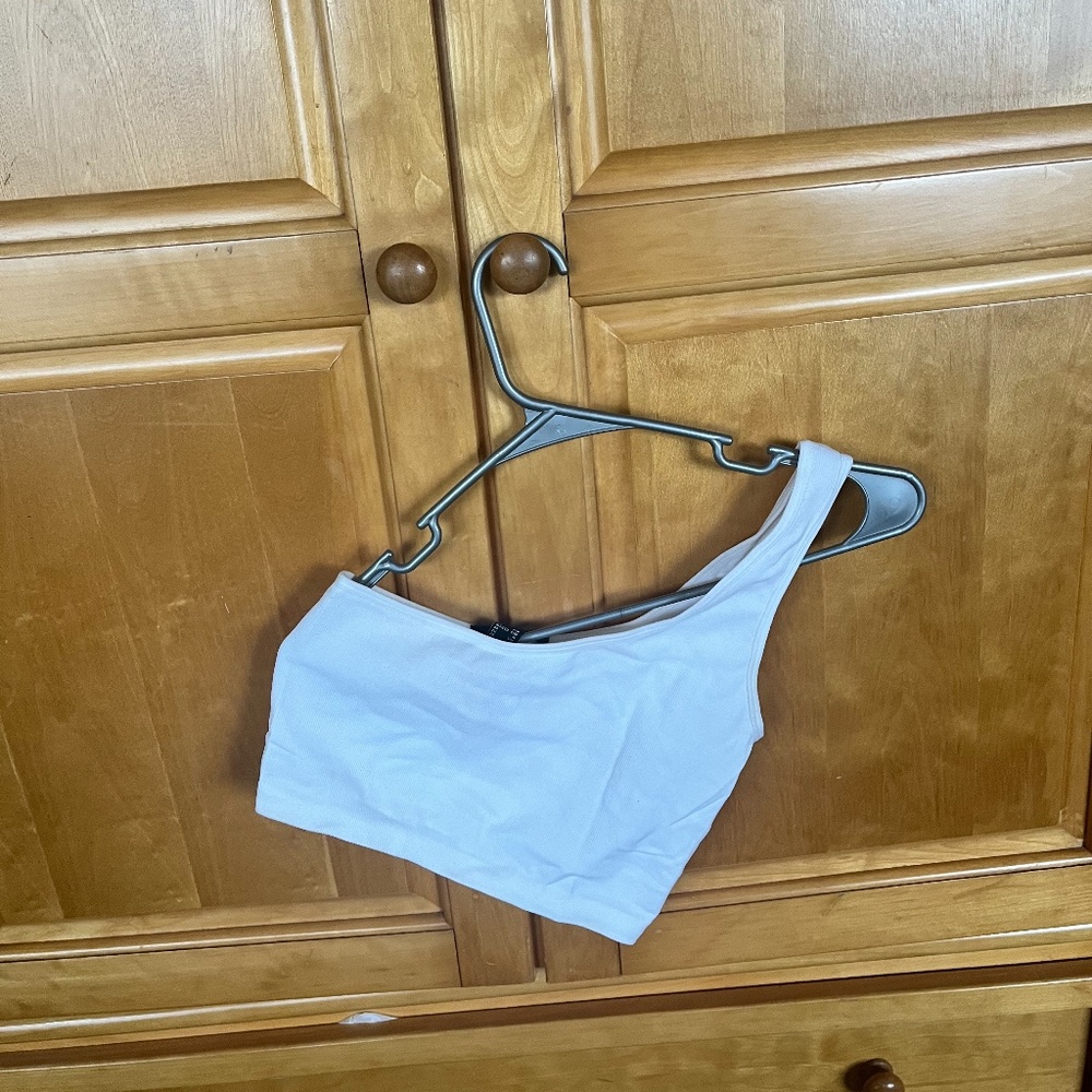 White one-shoulder tank top